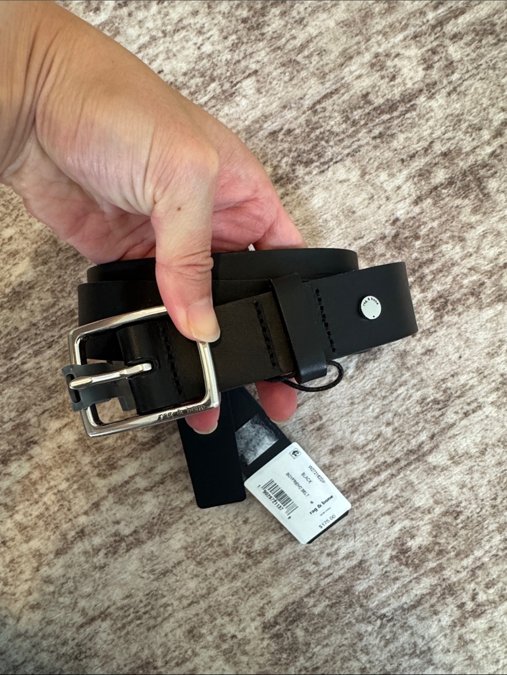 NWT rag & bone Black Leather Belt with Silver Buckle